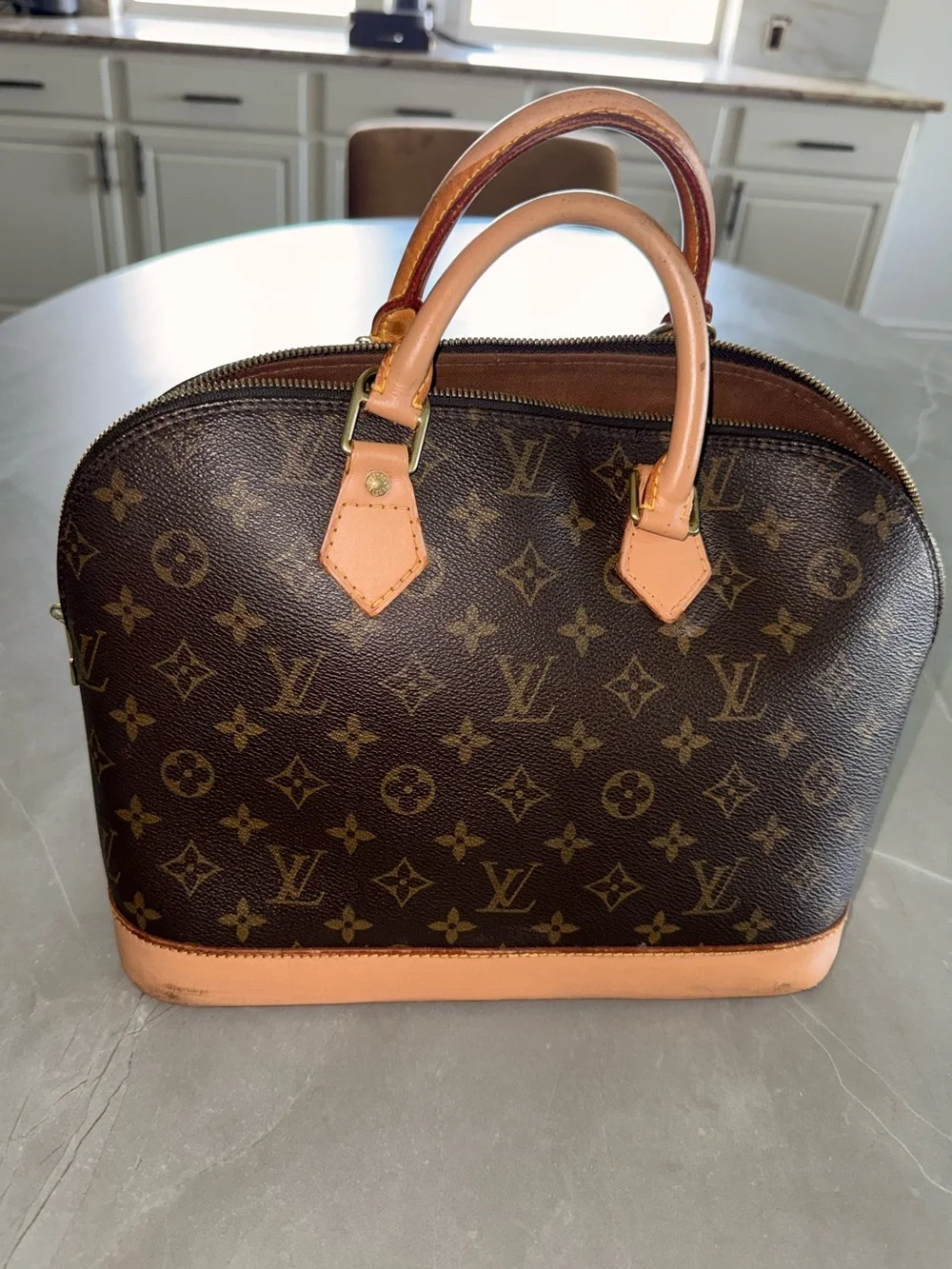 Louis Vuitton Brown Monogram Canvas Alma Satchel with Natural Vachetta Trim